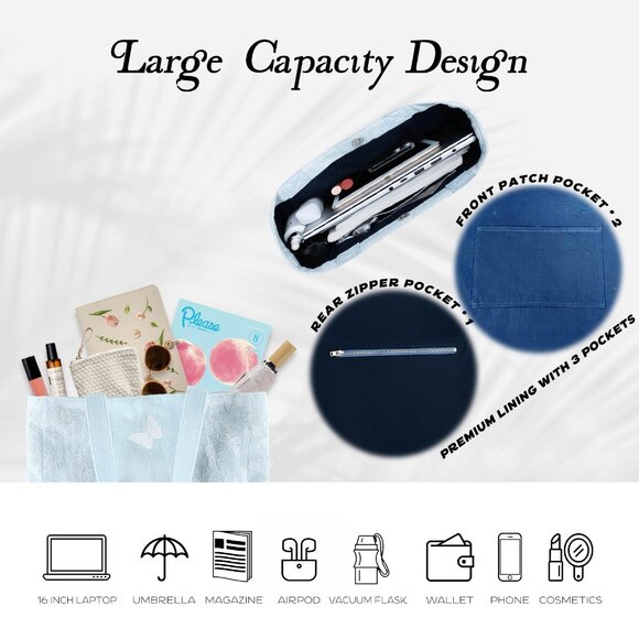 Brand New with Tag - Original Design Romantic Butterfly Lace Denim Tote - Picture 5 of 7